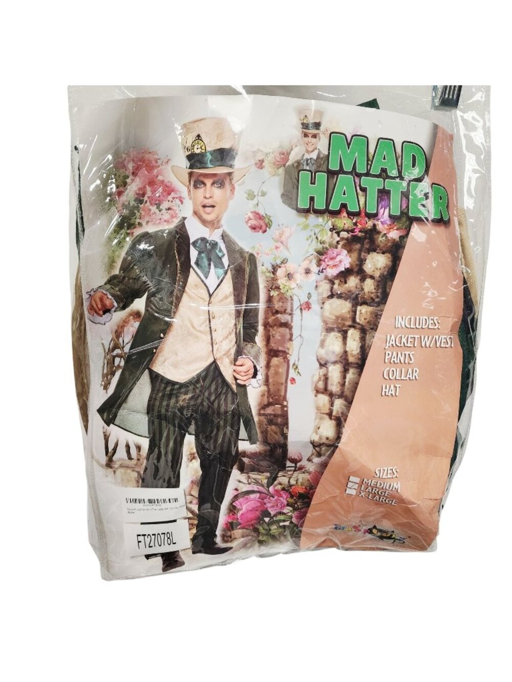 Mad Hatter Costume For Men Jacket With Vest Pants Collar & Hat Size L  EraSpooky